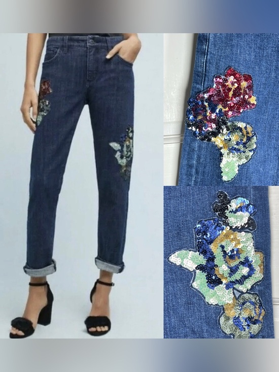 Pilcro Denim - Anthropologie Pilcro and The Letterpress Sequin Slim Boyfriend Jeans Size 27